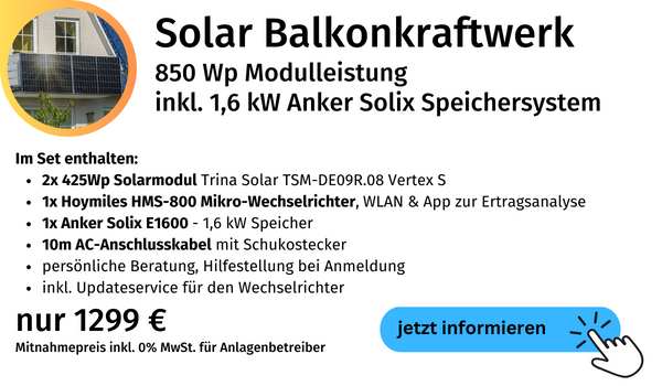 Balkonkraftwerk 800W mit Speicher Angebot