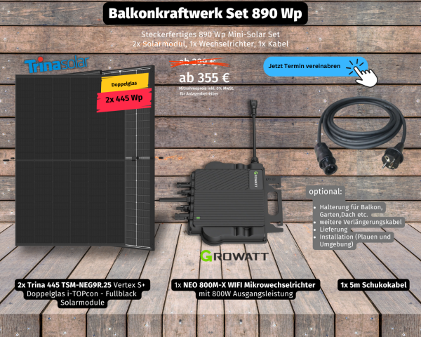 hifiboehm Balkonkraftwerk 2x Trina 445Wp Fullblack + NEO-800