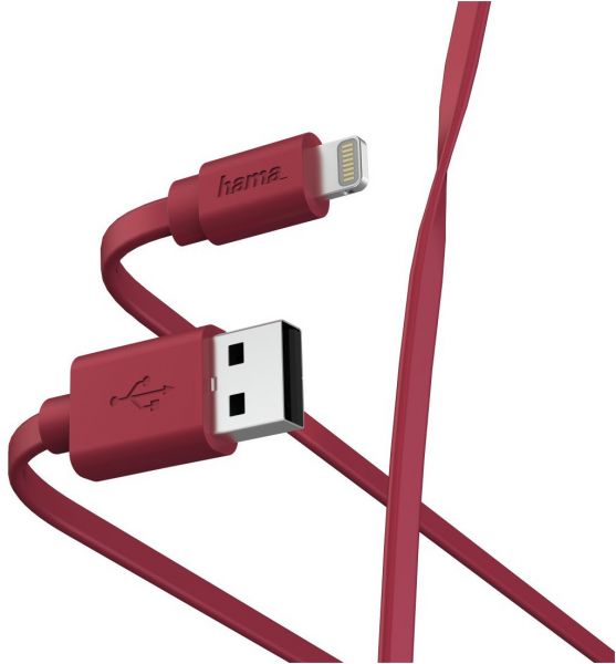 Hama Flat USB-A - Lightning (1m) rot