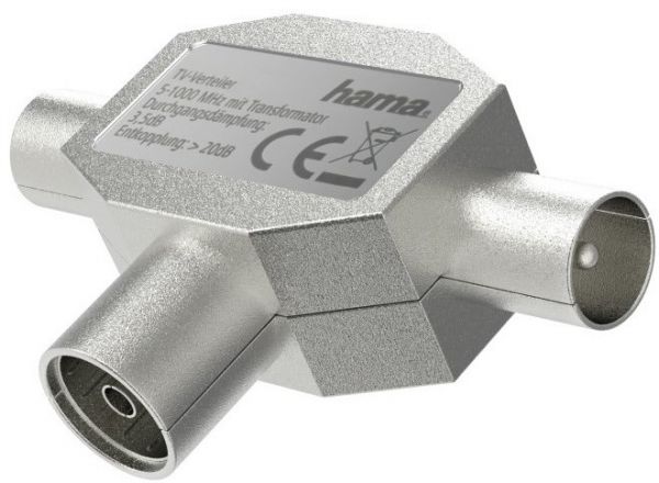 Hama Antennen-Verteiler (1x Kupplung, 2x Stecker) silber