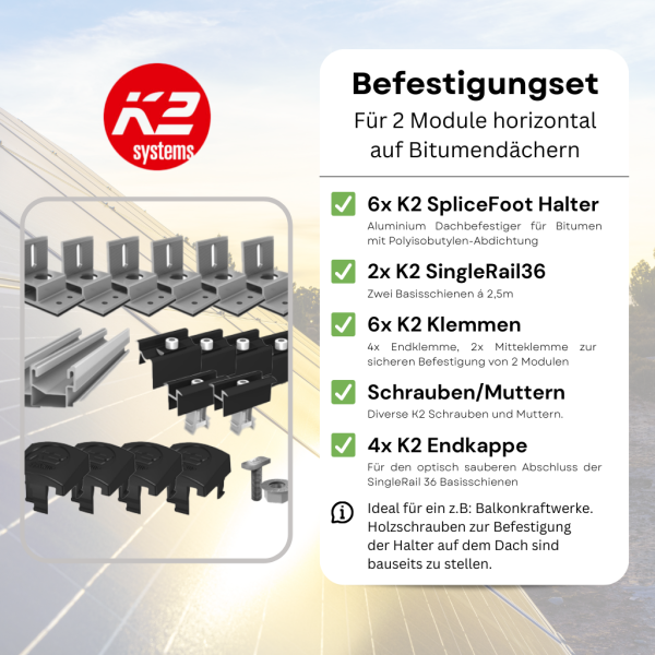 K2 Systems Befestigungsset 2x Modul Bitumenschrägdach (V)