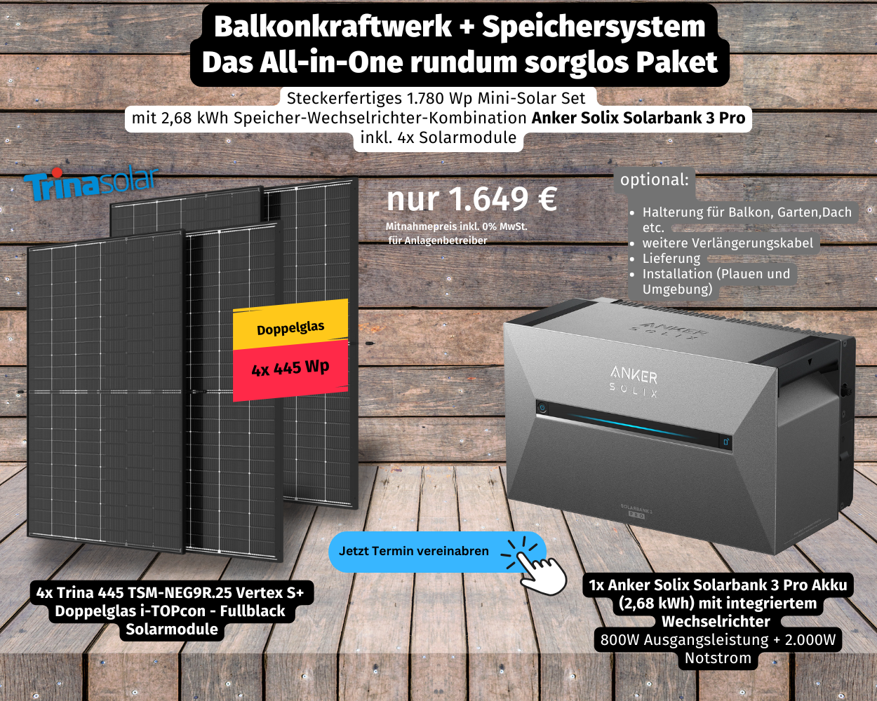Balkonkraftwermit 4x Modulen und Anker Solix Solarbank 3 Pro Speichersystem Plauen